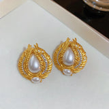 Medieval Rhinestone Pearl Flower Cherry Ear Clip Retro Niche Net Red...