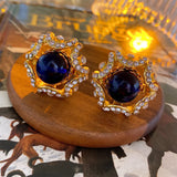 Medieval Rhinestone Pearl Flower Cherry Ear Clip Retro Niche Net Red...