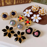 Medieval Rhinestone Pearl Flower Cherry Ear Clip Retro Niche Net Red...