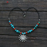 Slavic Costume Jewelry Brooch, Lapis Carnelian Sun Necklace Brooch