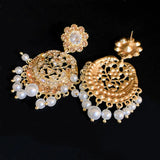 Medieval Rhinestone Flower Pearl Tassel Drop Earrings