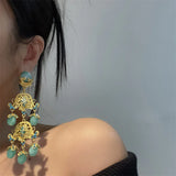 Medieval Golden Bouquet Antique Ear Clip Turquoise Resin Earrings