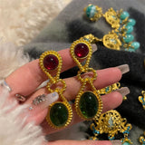 Medieval Golden Bouquet Antique Ear Clip Turquoise Resin Earrings