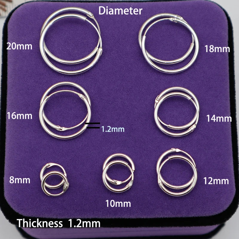 925 Sterling Silver Small Hoop Earrings For Women Ear Bone Buckle Round Circle
