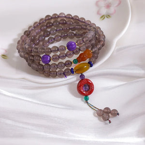 108 Smoky Quartz Beads Layers Bracelet Crystal Stone Prayer Bead