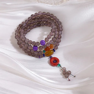 108 Smoky Quartz Beads Layers Bracelet Crystal Stone Prayer Bead
