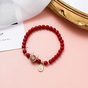 Red Glass Beads Strand Bracelet Lucky Fu Wallet Animal Char