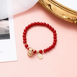 Red Glass Beads Strand Bracelet Lucky Fu Wallet Animal Char