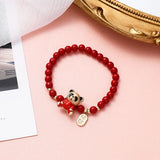 Red Glass Beads Strand Bracelet Lucky Fu Wallet Animal Char