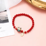 Red Glass Beads Strand Bracelet Lucky Fu Wallet Animal Char