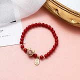 Red Glass Beads Strand Bracelet Lucky Fu Wallet Animal Char