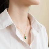 14k Yellow Filled Green Stone Pendant Necklace - Wedding Couple Jewelry
