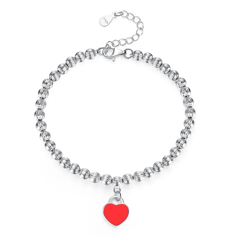 S925 Sterling Silver Heart Lucky Bangle Bracelet for Women