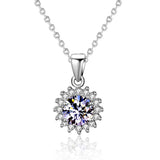 Sterling Silver Sun Flower Crystal Zircon Pendant Necklace