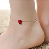 Sterling Silver Red Rose Sandal Ankle Bracelet Boho Anklets