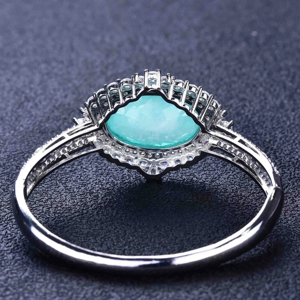 Vintage Boho Bangle Bracelet with Oval Paraiba Toumaline Stone Crystal