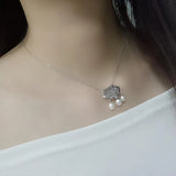 Natural Pearl Safety Lock Pendant Necklace 925 Sterling Silver Party Jewelry