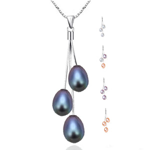 Collier 925 Sterling Silver Pendant Necklace Freshwater Pearl Jewelry 8-9mm