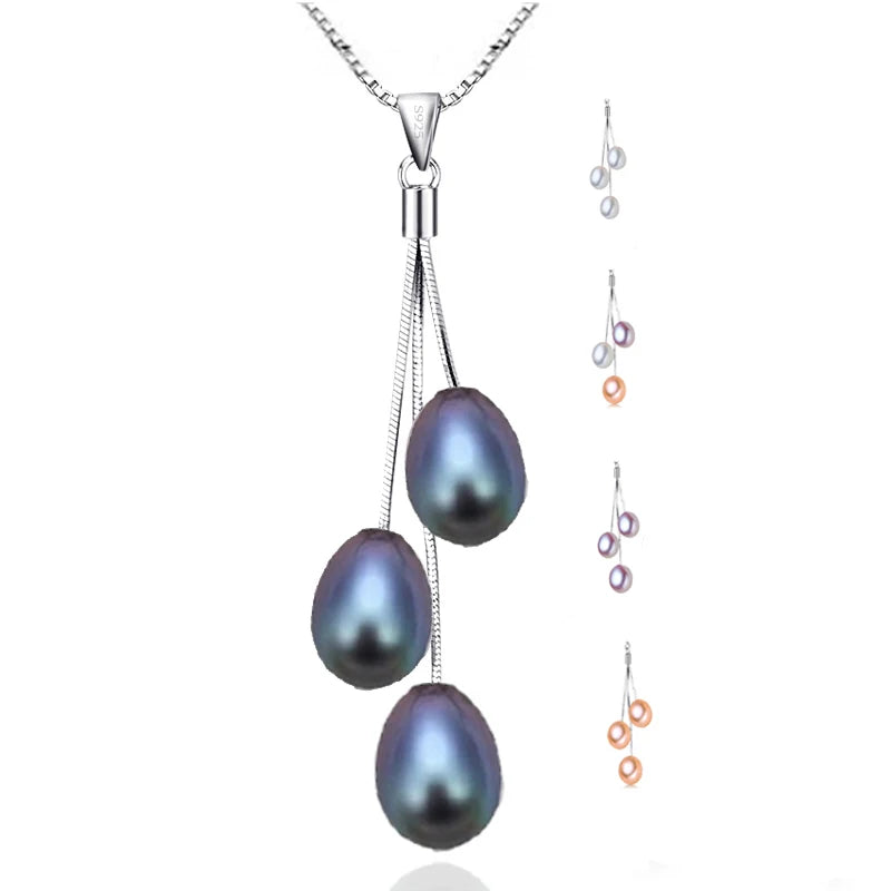 Collier 925 Sterling Silver Pendant Necklace Freshwater Pearl Jewelry 8-9mm