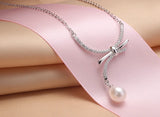 Rice Freshwater Pearl Pendant Necklace Sterling Silver Bowknot Jewelry