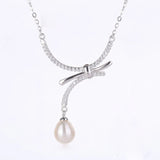 Rice Freshwater Pearl Pendant Necklace Sterling Silver Bowknot Jewelry