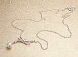 Rice Freshwater Pearl Pendant Necklace Sterling Silver Bowknot Jewelry