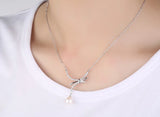 Rice Freshwater Pearl Pendant Necklace Sterling Silver Bowknot Jewelry