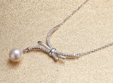 Rice Freshwater Pearl Pendant Necklace Sterling Silver Bowknot Jewelry