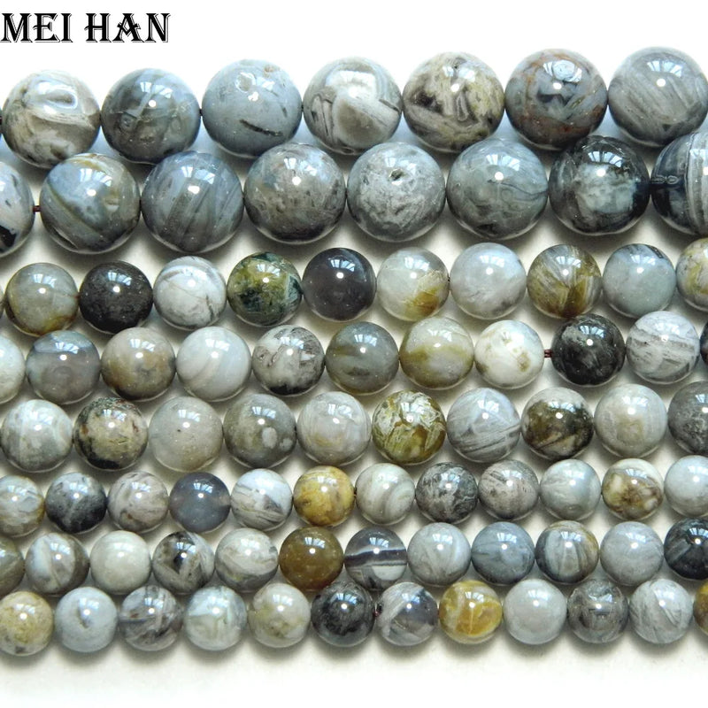 MeiHan 6-10mm Grey Bamboo Leaf Agate Loose Beads for Jewelry Making