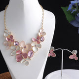 Crystal Flower Necklaces Set High Choker Women Alloy Chain Statement Necklace