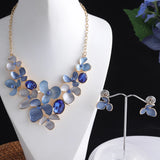 Crystal Flower Necklaces Set High Choker Women Alloy Chain Statement Necklace