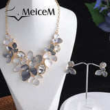 Crystal Flower Necklaces Set High Choker Women Alloy Chain Statement Necklace