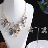 Crystal Flower Necklaces Set High Choker Women Alloy Chain Statement Necklace