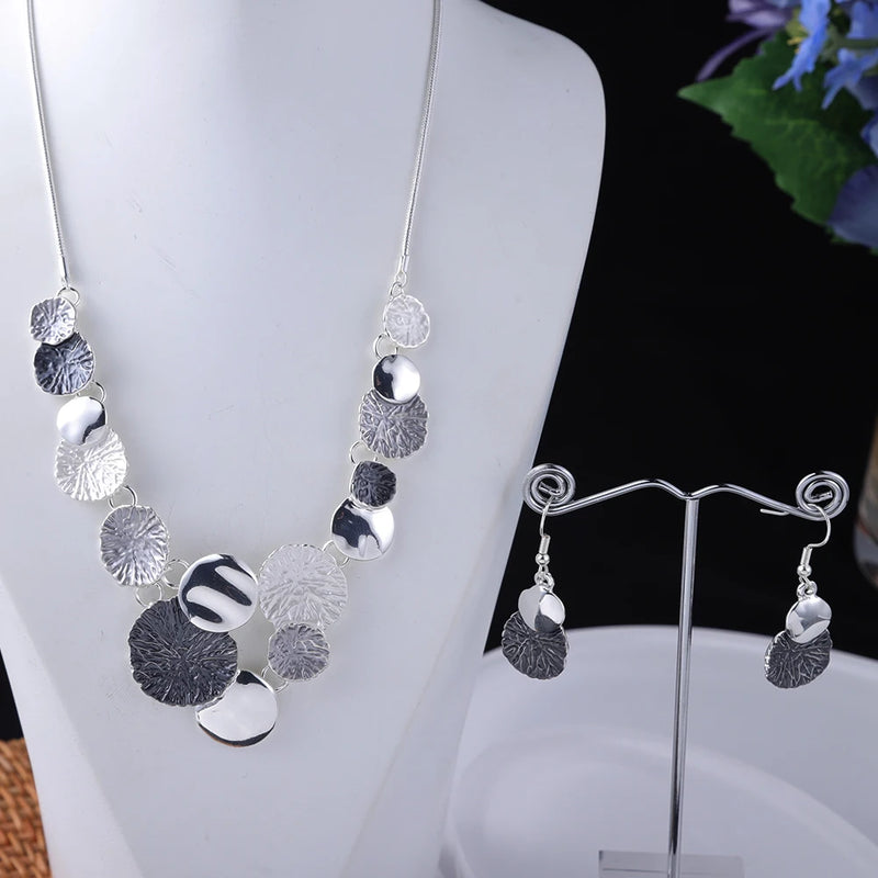 Enamel Necklace Set Geometric Woman Jewelry Silver Necklaces for Party