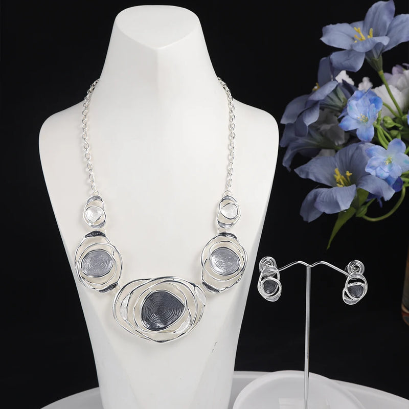 Geometric Enamel Silver Chain Choker Necklace for Women Mother