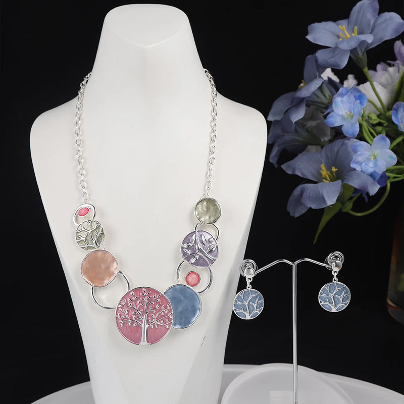 Tree of Life Enamel Chain Choker Necklace for Women