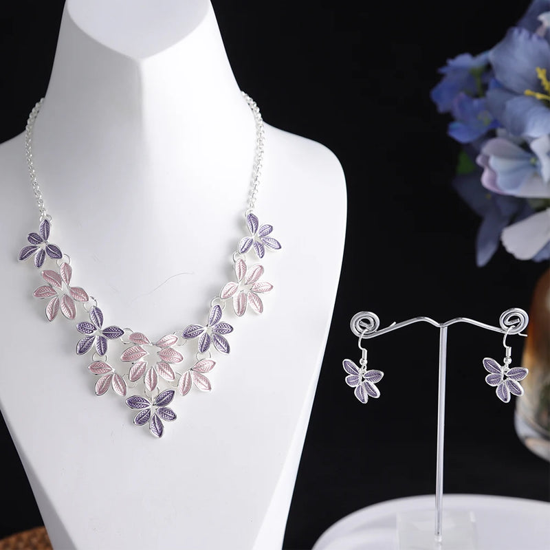 Enamel Flower Pendant Necklace Multilayer Chain Choker Rope Steel Boho