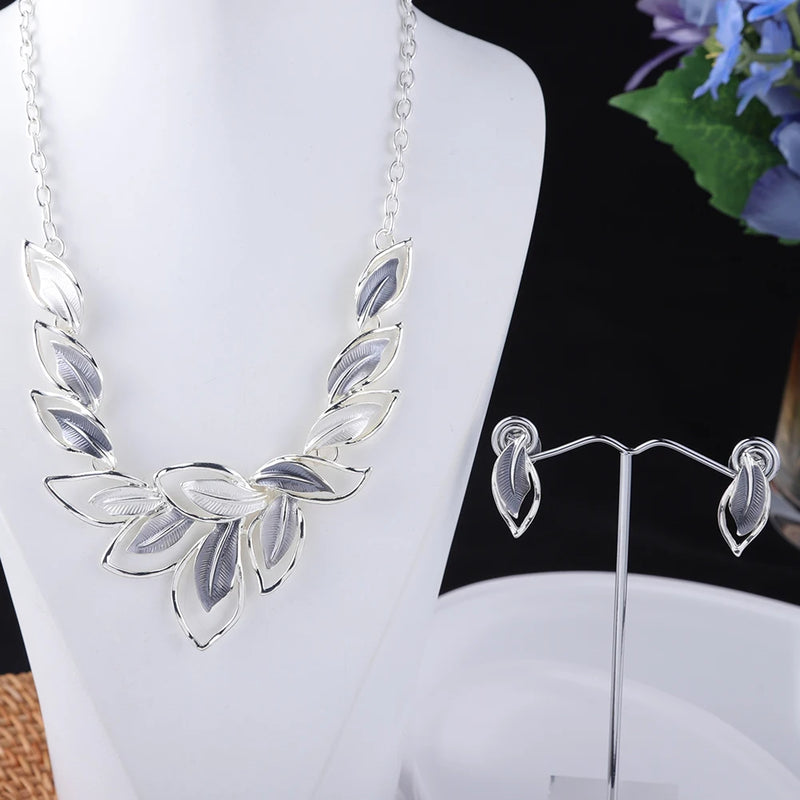 Enamel Leaf Drop Chunky Necklace for Women