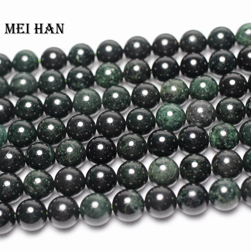 Meihan Natural Dark Jadeite 10-10.5mm Beads DIY Semi-precious