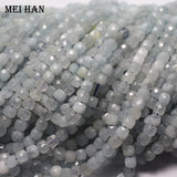 Meihan Natural Aquamarine Cube Charm Stone Beads 4.5-5mm Faceted DIY