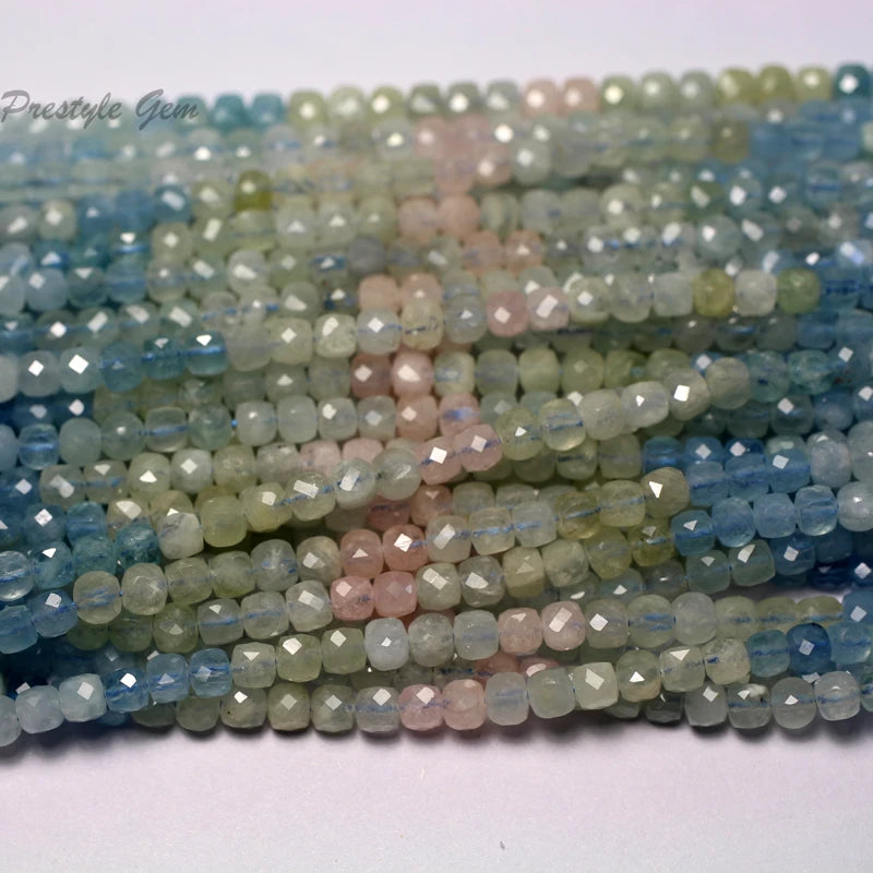 Meihan Natural Aquamarine Faceted Cube Charm Stone Beads 4.5-5mm