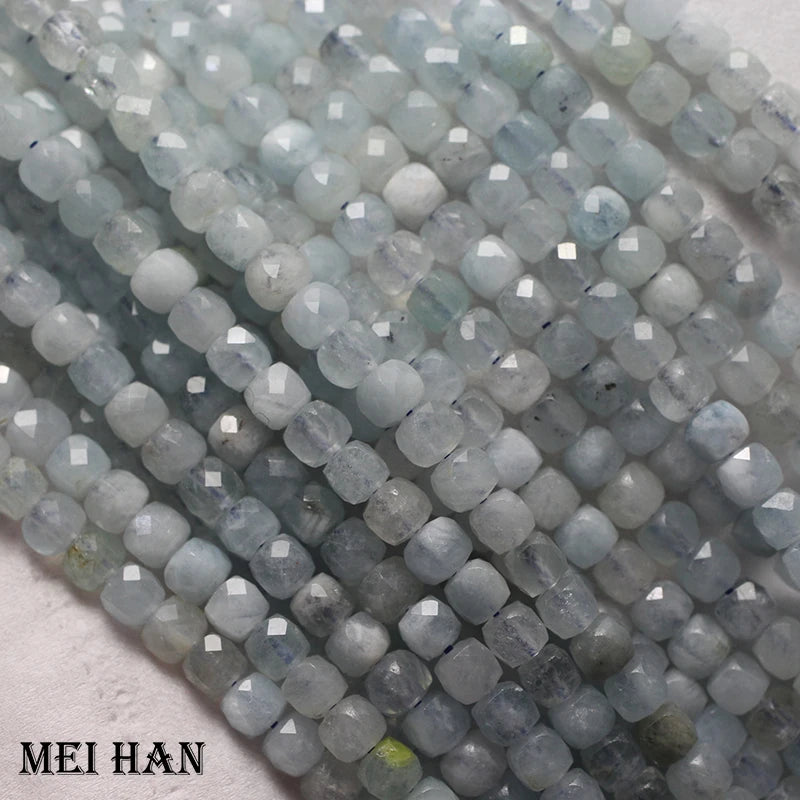 Meihan Natural Aquamarine Cube Charm Stone Beads 4.5-5mm Faceted DIY