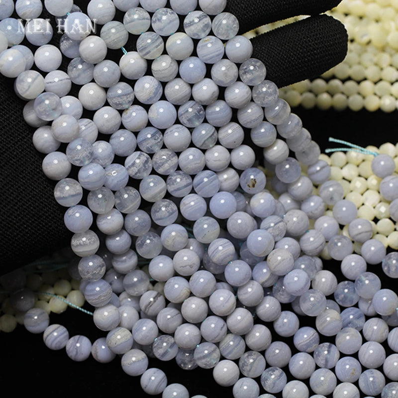 Meihan Brazil lace chalcedony 6mm 8mm smooth round beads set