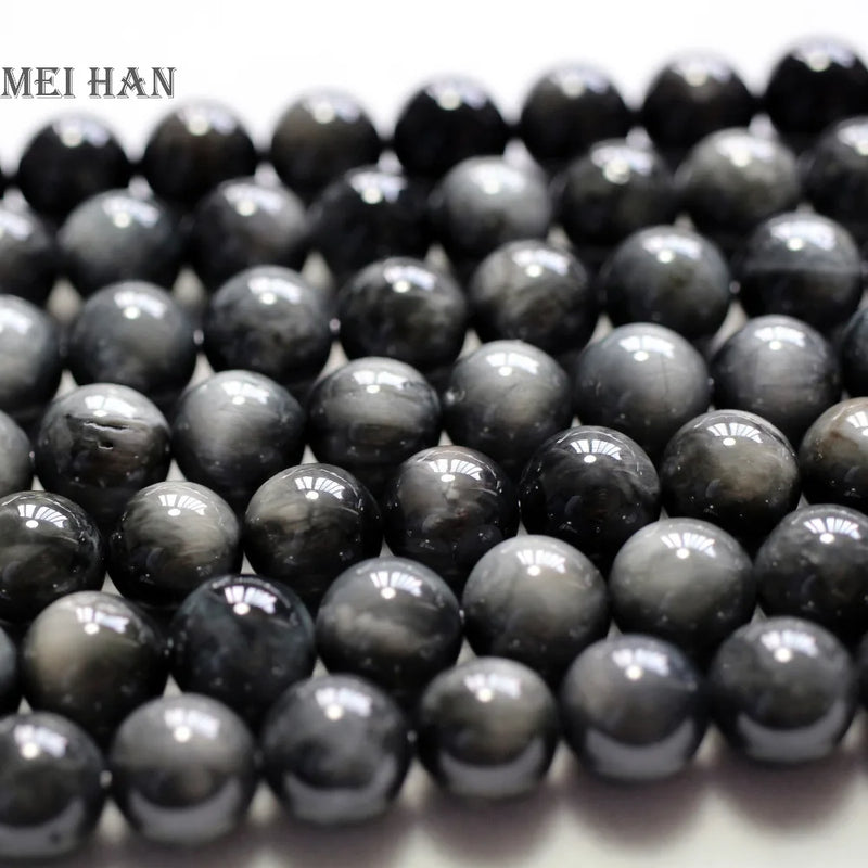 Meihan 9.5-10mm Brazil Grey Cat's Eye Stone Beads for Jewelry Making