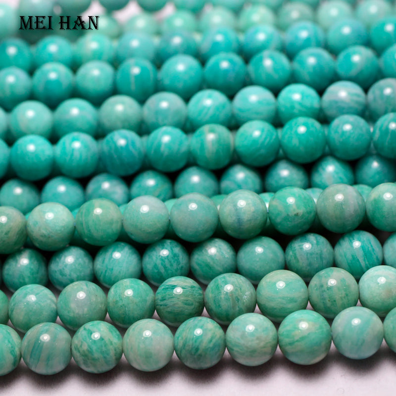 Meihan 8mm Natural Mozambique Amazonite Smooth Round Charm Gemstone