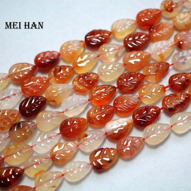 Meihan Natural Red Chalcedony Leaf Carved Beads 10x14mm Set for Jewelry Making