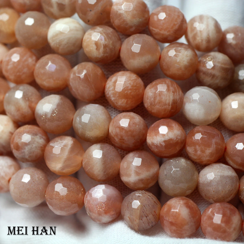 Meihan 8mm Sunstone Faceted Round Loose Beads for Jewelry Making DIY