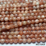 Meihan 8mm Sunstone Faceted Round Loose Beads for Jewelry Making DIY