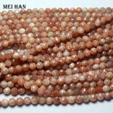 Meihan 8mm Sunstone Faceted Round Loose Beads for Jewelry Making DIY