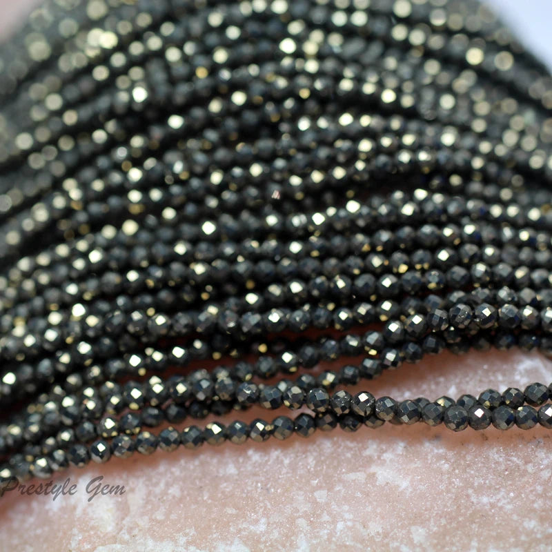 Meihan Pyrite Faceted Round Stone Loose Beads Set for DIY Jewelry Making
